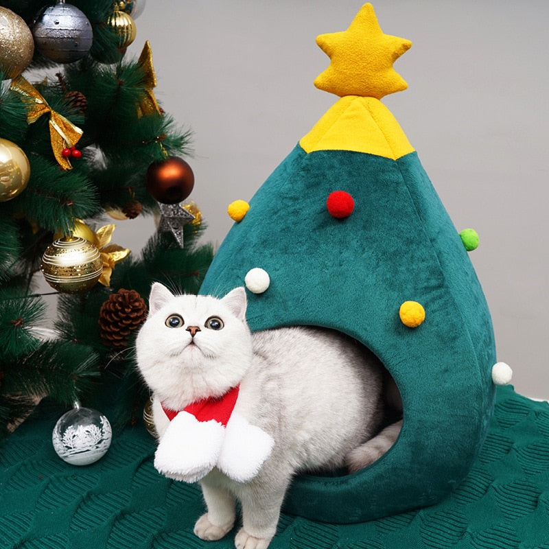 Kerst Kattenmand voor de feestdagen | Warme schattige mand voor Kerstmis