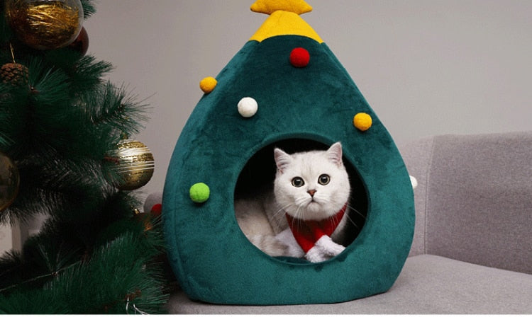 Kerst Kattenmand voor de feestdagen | Warme schattige mand voor Kerstmis