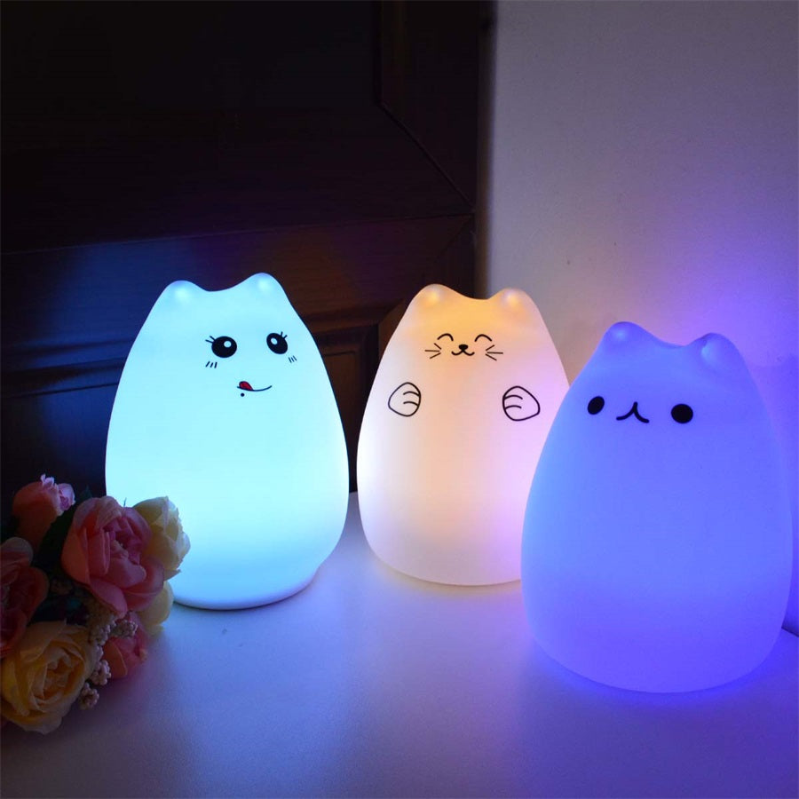 nachtlampje kinderen veilig verschillende kleuren lief schattig kat poes