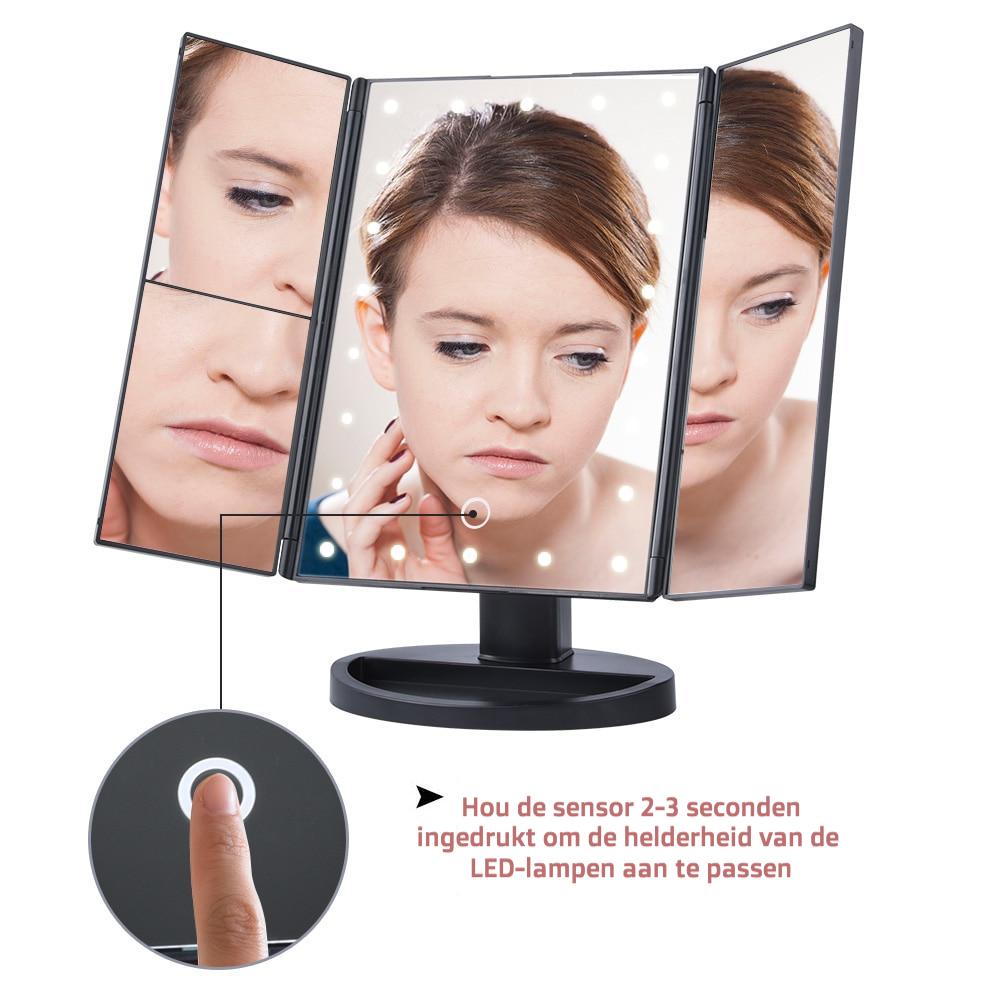 Make-up spiegel met LED verlichting en 1-, 2-, 3-, en 10-voudige vergroting!