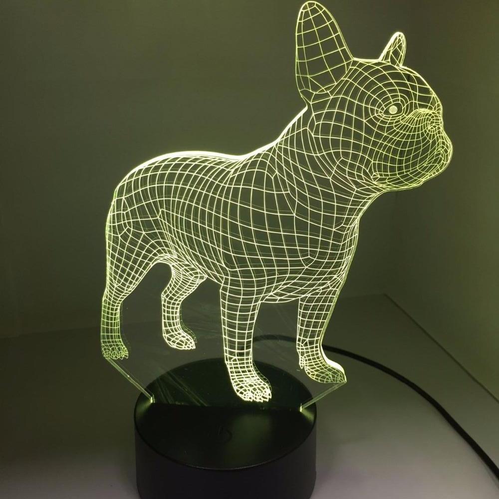 3D Illusie lamp - Franse Bulldog | Geel