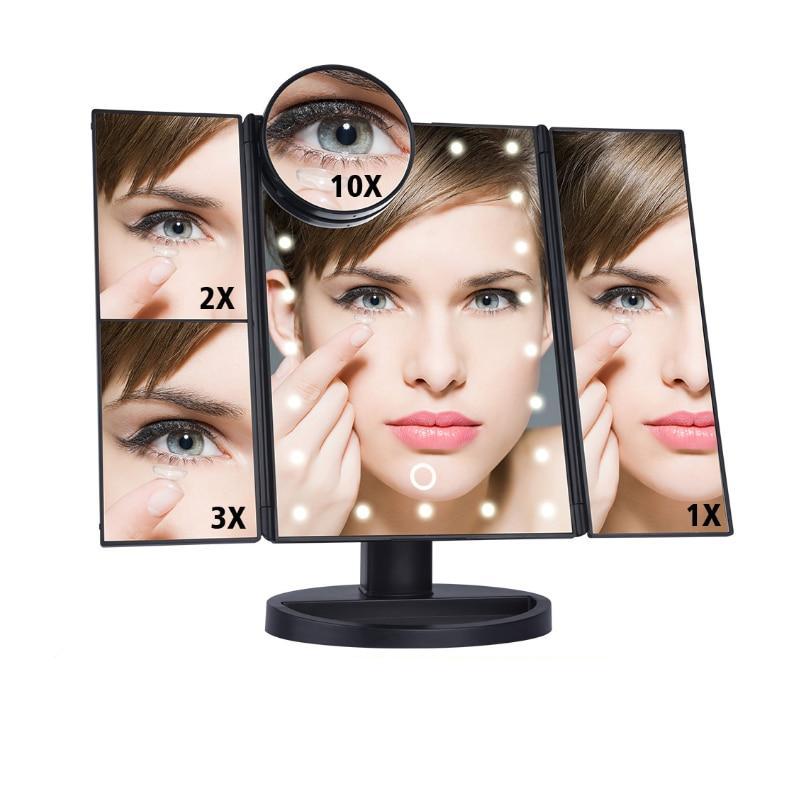 Make-up spiegel met LED verlichting en 1-, 2-, 3-, en 10-voudige vergroting!